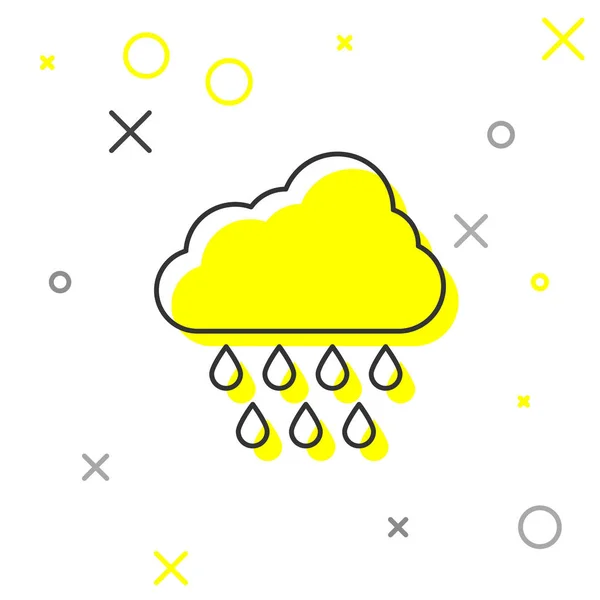 Grey line Cloud with rain icon isolated on white background. Rain cloud precipitation with rain drops. Vector Illustration — Stock Vector