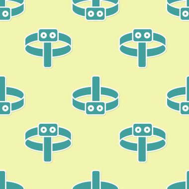 Yeşil Başlı el feneri ikonu sarı arkaplandaki kusursuz deseni izole etti. Turist el feneri. Kamp lambası. Vektör İllüstrasyonu