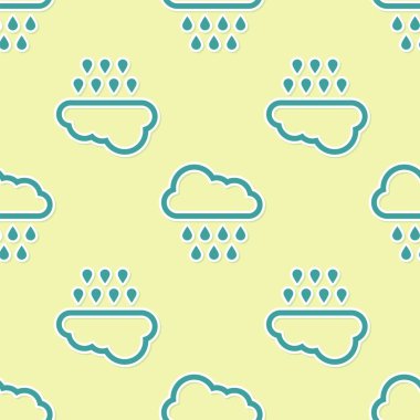 Yeşil Bulut ve yağmur ikonu sarı arka planda izole edilmiş pürüzsüz desen. Yağmur damlaları ile yağmur bulutu yağışı. Vektör İllüstrasyonu