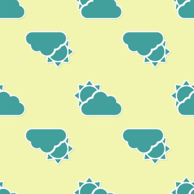 Yeşil Güneş ve hava durumu ikonu sarı arkaplanda izole edilmiş pürüzsüz desen. Vektör İllüstrasyonu