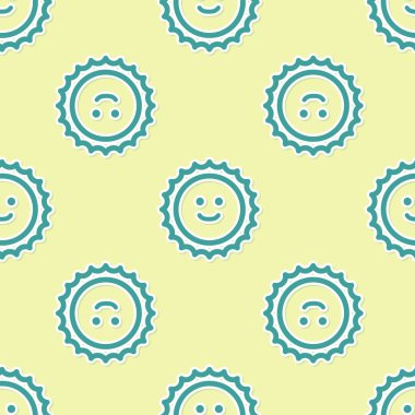 Yeşil Güneş simgesi sarı arka plan üzerinde sorunsuz desen izole. Vektör İllüstrasyonu