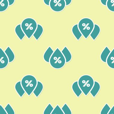 Yeşil Su bırakma yüzdesi simgesi sarı arkaplanda izole edilmiş pürüzsüz desen. Nem analizi. Vektör İllüstrasyonu