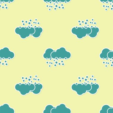 Kar ikonlu yeşil bulut sarı arka planda izole edilmiş pürüzsüz desen. Kar taneli bulut. Tek hava ikonu. Kar tabelası. Vektör İllüstrasyonu