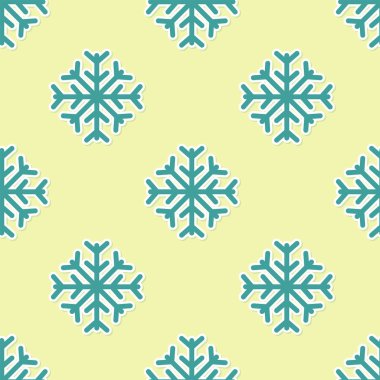 Yeşil Kar Tanesi simgesi sarı arkaplanda pürüzsüz desen izole etti. Vektör İllüstrasyonu