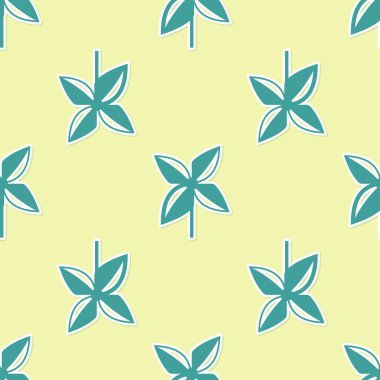 Yeşil Fırıldak simgesi sarı arkaplanda izole edilmiş pürüzsüz desen. Yel değirmeni oyuncak ikonu. Vektör İllüstrasyonu