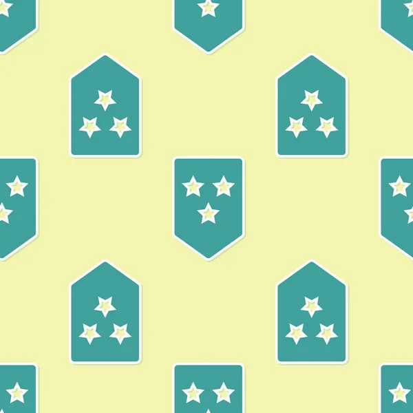 Grüne Chevron Symbol isoliert nahtlose Muster auf gelbem Hintergrund. Militärabzeichen. Vektorillustration — Stockvektor