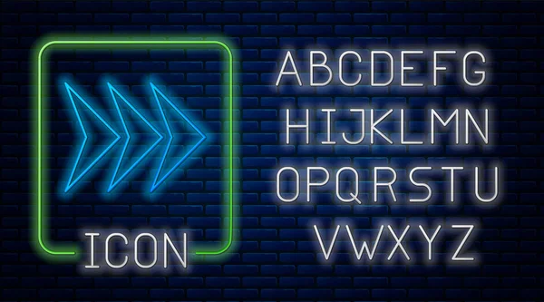 Иконка светящейся неоновой стрелки изолирована на фоне кирпичной стены. Символ Направление Стрелы. Навигационный указатель. Неоновый легкий алфавит. Векторная миграция — стоковый вектор