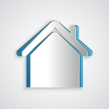 Kağıt kesiği ev simgesi gri arkaplanda izole edilmiş. Ev sembolü. Kağıt sanatı tarzı. Vektör İllüstrasyonu