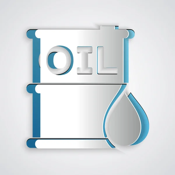 Papier découpé icône baril d'huile isolé sur fond gris. Conteneur à baril d'huile. Pour l'infographie, le carburant, l'industrie, le pouvoir, l'écologie. Style art du papier. Illustration vectorielle — Image vectorielle