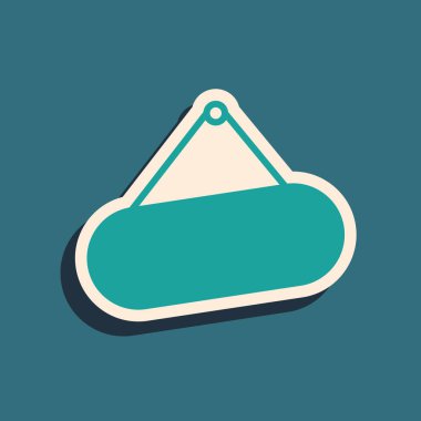 Mavi arkaplanda yeşil simge asılı. Reklamlar için uygun bar, kafe, bar, restoran. Uzun gölge tarzı. Vektör İllüstrasyonu