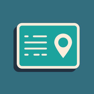 Mavi arkaplanda yeşil adres defteri simgesi izole edildi. Telefon rehberi. Uzun gölge tarzı. Vektör İllüstrasyonu