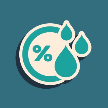 Mavi arkaplanda yeşil nem simgesi izole edildi. Hava ve meteoroloji, termometre sembolü. Uzun gölge tarzı. Vektör İllüstrasyonu