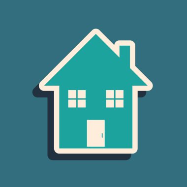 Mavi arkaplanda yeşil ev simgesi izole edildi. Ev sembolü. Uzun gölge tarzı. Vektör İllüstrasyonu