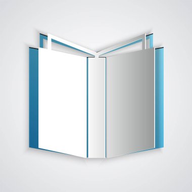 Kağıt kesiği Açık kitap simgesi gri arkaplanda izole edildi. Kağıt sanatı tarzı. Vektör İllüstrasyonu