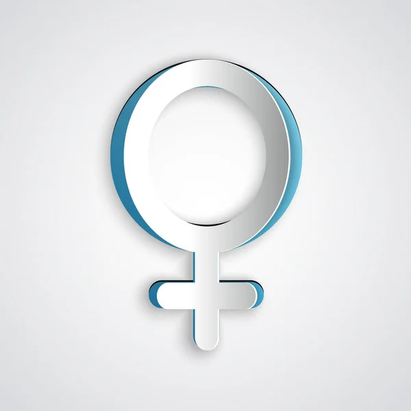 Papier découpé icône de symbole de genre féminin isolé sur fond gris. Le symbole de Vénus. Le symbole d'un organisme féminin ou d'une femme. Style art du papier. Illustration vectorielle — Image vectorielle