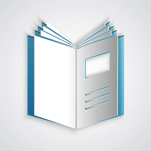 Paper cut Open book icon isolated on grey background. Paper art style. Vector Illustration — Stock Vector