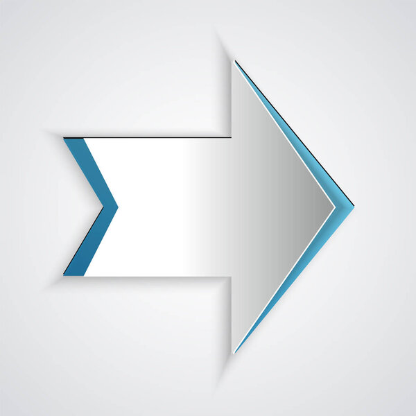 Иконка "Стрела" выделена на сером фоне. Символ Направление Стрелы. Навигационный указатель. Бумажный стиль. Векторная миграция
