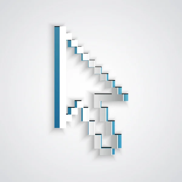 Papel corte Pixel ícone cursor de seta isolado no fundo cinza. Estilo de arte de papel. Ilustração vetorial — Vetor de Stock