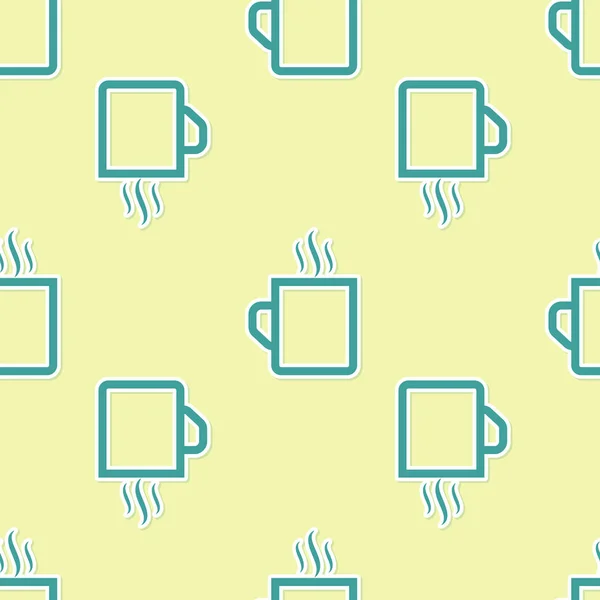 Taza de café verde icono plano aislado patrón sin costuras sobre fondo amarillo. Taza de té. Café caliente. Ilustración vectorial — Archivo Imágenes Vectoriales