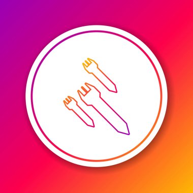 Renkli çizgi Roket simgesi renk arkaplanında izole edildi. Çember beyaz düğme. Vektör İllüstrasyonu