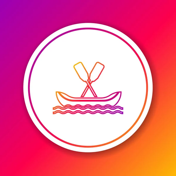 Color line Rafting boat icon isolated on color background. Kayak with paddles. Water sports, extreme sports, holiday, vacation, team building. Circle white button. Vector Illustration