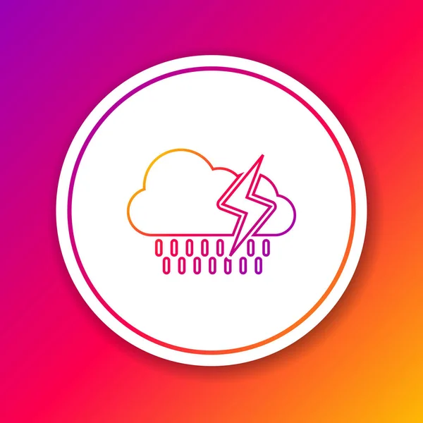 Color line Cloud with rain and lightning icon isolated on color background. Rain cloud precipitation with rain drops.Weather icon of storm. Circle white button. Vector Illustration — Stock Vector