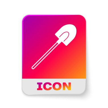 Beyaz arka planda izole edilmiş Beyaz Bahçe kürek ikonu. Bahçe aletleri. Bahçecilik, tarım, çiftçilik aleti. Dikdörtgen renk düğmesi. Vektör İllüstrasyonu