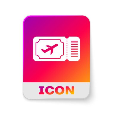 White Airlines bilet ikonu beyaz arka planda izole edildi. Uçak bileti. Dikdörtgen renk düğmesi. Vektör İllüstrasyonu