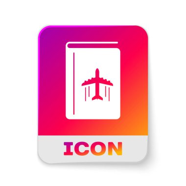 Beyaz Kapak kitabı seyahat rehberi simgesi beyaz arkaplanda izole edildi. Dikdörtgen renk düğmesi. Vektör İllüstrasyonu