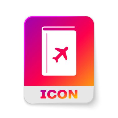 Beyaz Kapak kitabı seyahat rehberi simgesi beyaz arkaplanda izole edildi. Dikdörtgen renk düğmesi. Vektör İllüstrasyonu