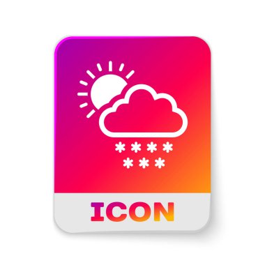 Beyaz arkaplanda kar ve güneş ikonu olan beyaz bulut. Kar taneli bulut. Tek hava ikonu. Kar tabelası. Dikdörtgen renk düğmesi. Vektör İllüstrasyonu