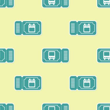 Yeşil Otobüs bilet simgesi sarı arka plan üzerinde sorunsuz desen izole. Toplu taşıma bileti. Vektör İllüstrasyonu