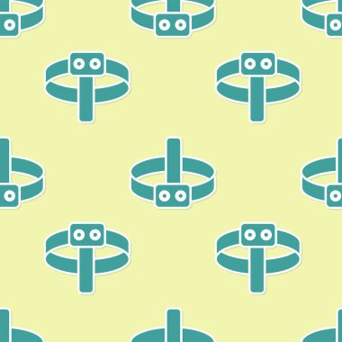 Yeşil Başlı el feneri ikonu sarı arkaplandaki kusursuz deseni izole etti. Turist el feneri. Kamp lambası. Vektör İllüstrasyonu