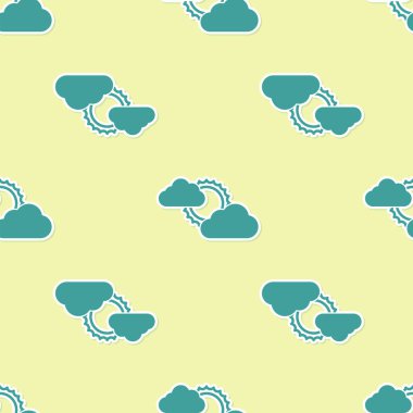 Yeşil Güneş ve hava durumu ikonu sarı arkaplanda izole edilmiş pürüzsüz desen. Vektör İllüstrasyonu