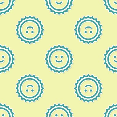 Yeşil Güneş simgesi sarı arka plan üzerinde sorunsuz desen izole. Vektör İllüstrasyonu