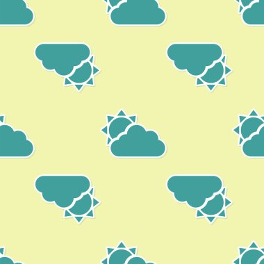 Yeşil Güneş ve hava durumu ikonu sarı arkaplanda izole edilmiş pürüzsüz desen. Vektör İllüstrasyonu