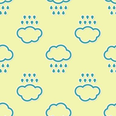 Yeşil Bulut ve yağmur ikonu sarı arka planda izole edilmiş pürüzsüz desen. Yağmur damlaları ile yağmur bulutu yağışı. Vektör İllüstrasyonu
