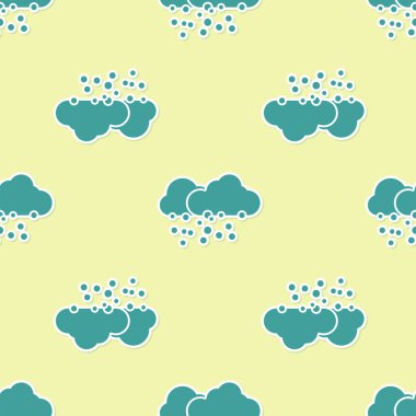 Kar ikonlu yeşil bulut sarı arka planda izole edilmiş pürüzsüz desen. Kar taneli bulut. Tek hava ikonu. Kar tabelası. Vektör İllüstrasyonu