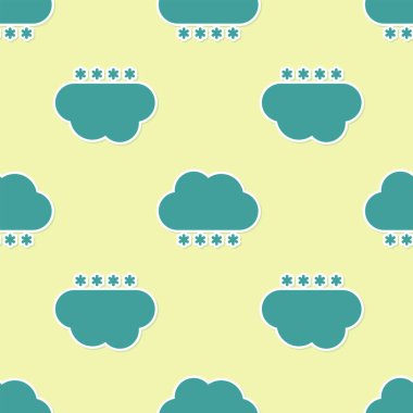 Kar ikonlu yeşil bulut sarı arka planda izole edilmiş pürüzsüz desen. Kar taneli bulut. Tek hava ikonu. Kar tabelası. Vektör İllüstrasyonu