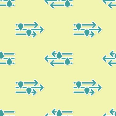 Yeşil Rüzgar ve yağmur ikonu sarı arka planda izole edilmiş pürüzsüz desen. Rüzgarlı bir hava. Vektör İllüstrasyonu