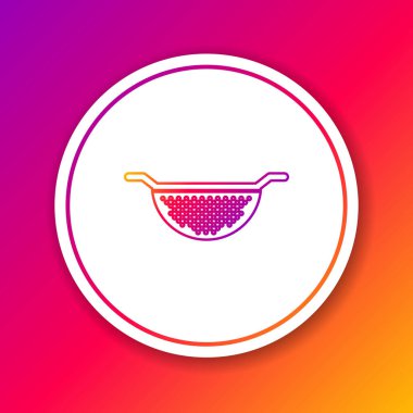 Renk çizgisi Mutfak süzgeç simgesi renk arkaplanında izole edildi. Mutfak aletleri. Çatal bıçak seti. Çember beyaz düğme. Vektör İllüstrasyonu