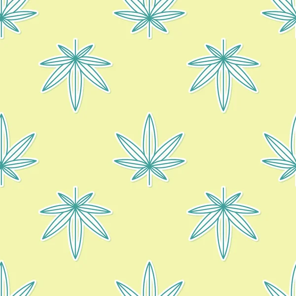 Verde marihuana medicinal o icono de la hoja de cannabis aislado patrón sin costuras en el fondo amarillo. Un símbolo de cáñamo. Ilustración vectorial — Vector de stock