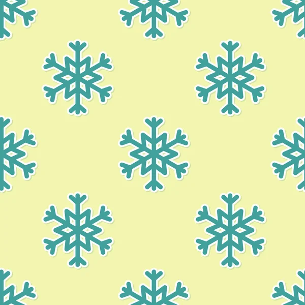 Icono de copo de nieve verde aislado patrón sin costuras sobre fondo amarillo. Ilustración vectorial — Archivo Imágenes Vectoriales