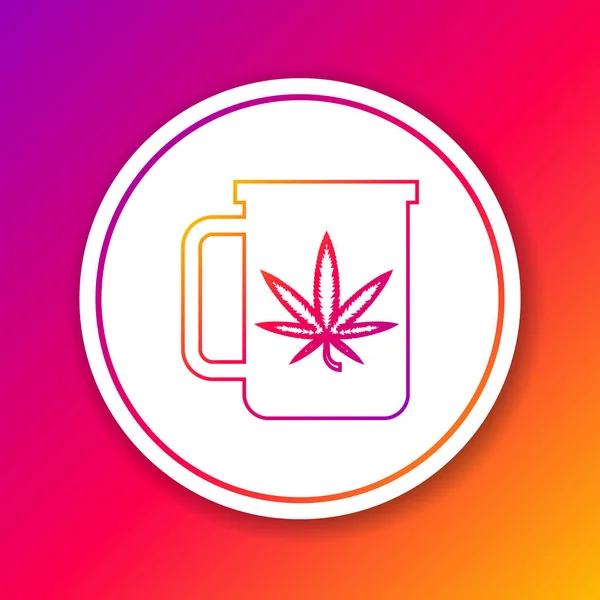 Color line Cup te med marijuana eller cannabis blad ikon isolerad på färg bakgrund. Marijuana legalisering. Hampa symbol. Cirkelvit knapp. Vektor Illustration — Stock vektor