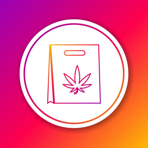 Color line Shopping paper bag of medical marijuana or cannabis leaf icon isolated on color background. Buying cannabis. Hemp symbol. Circle white button. Vector Illustration — Stock Vector