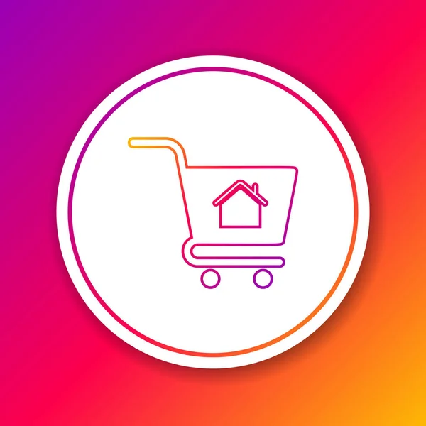 Color line Shopping cart with house icon isolated on color background. Buy house concept. Home loan concept, rent, buying a property. Circle white button. Vector Illustration