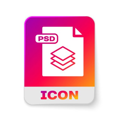 Beyaz PSD dosya belgesi. Beyaz arkaplanda psd simgesi indir. PSD dosya sembolü. Dikdörtgen renk düğmesi. Vektör İllüstrasyonu