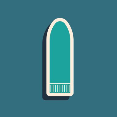 Green Dildo vibrator for sex games icon isolated on blue background. Sex toy for adult. Vaginal exercise machines for intimate. Long shadow style. Vector Illustration