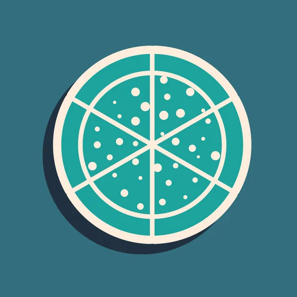 Zöld pizza ikon elszigetelt kék háttérrel. Hosszú árnyék stílus. Vektorillusztráció — Stock Vector