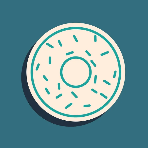 Donut verde com ícone de esmalte doce isolado no fundo azul. Estilo de sombra longo. Ilustração vetorial —  Vetores de Stock